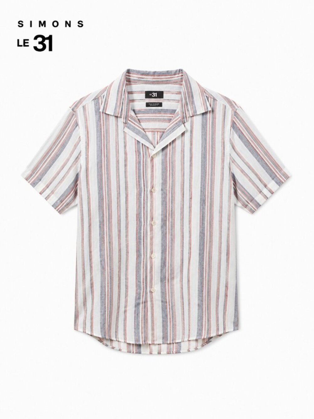 Le 31 Simons Striped Short Sleeve Button-Up Shirt Large 100% Cotton 4th of July